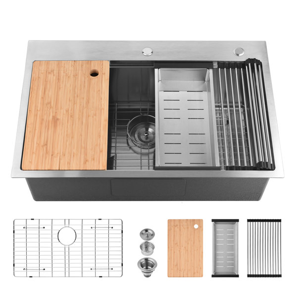 Aimasha 33X22x10Inch Drop In Kitchen Sink Workstation 20 Gauge